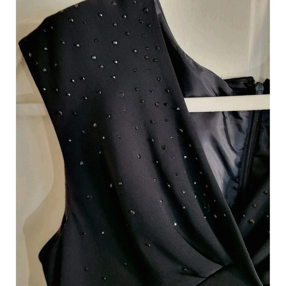 VTG Bob Mackie‎ Studio Black Beaded Formal Evening Dress Lined Petite 12P